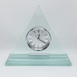 Vintage SETH THOMAS Glass Triangle Quartz Desk Mantle Alarm Clock